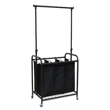 Gourmetgalley 3-Bag Rolling Laundry Sorter with Adjustable Hanging Bar, Bronze GO2631817